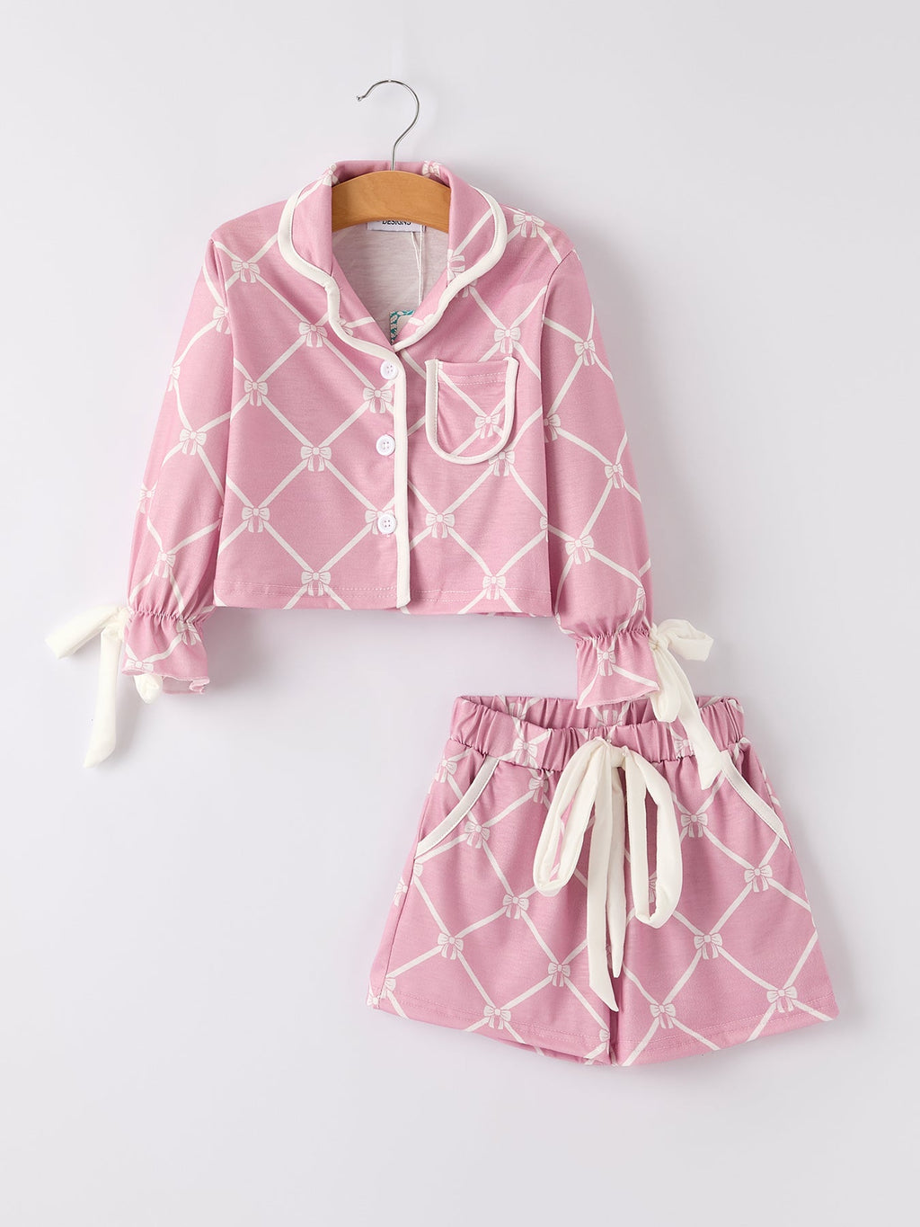 Autumn Check Bow Girls Lapel Pajamas
