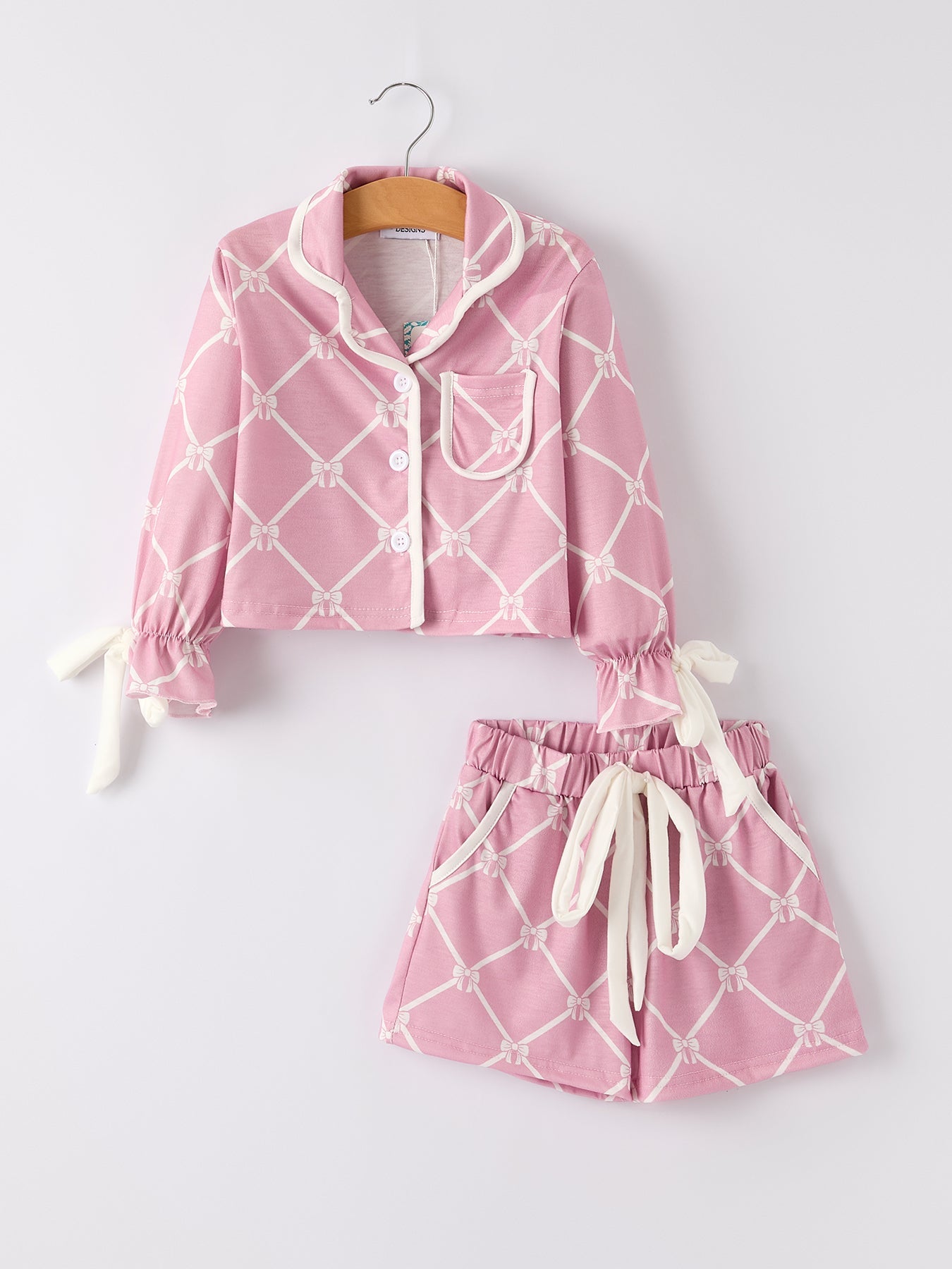 Autumn Check Bow Girls Lapel Pajamas