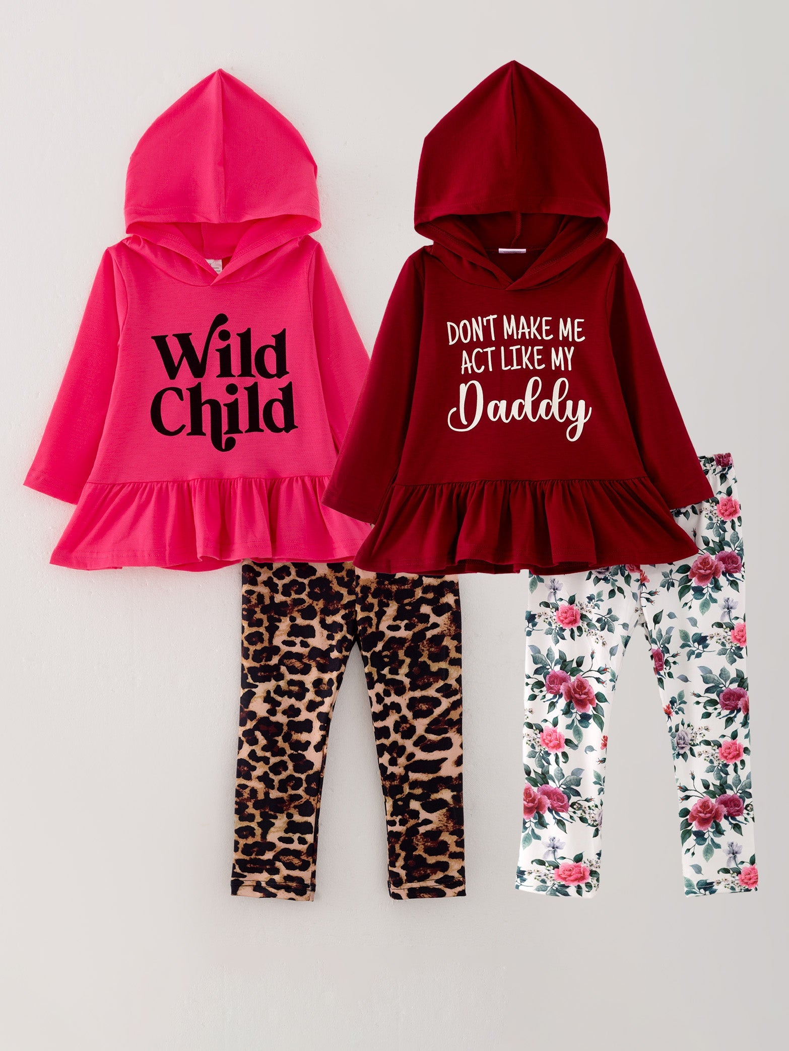 Girls Set Of 2 Pcs In One Package “Wild Child” Print Hooded Sweatshirt Set
