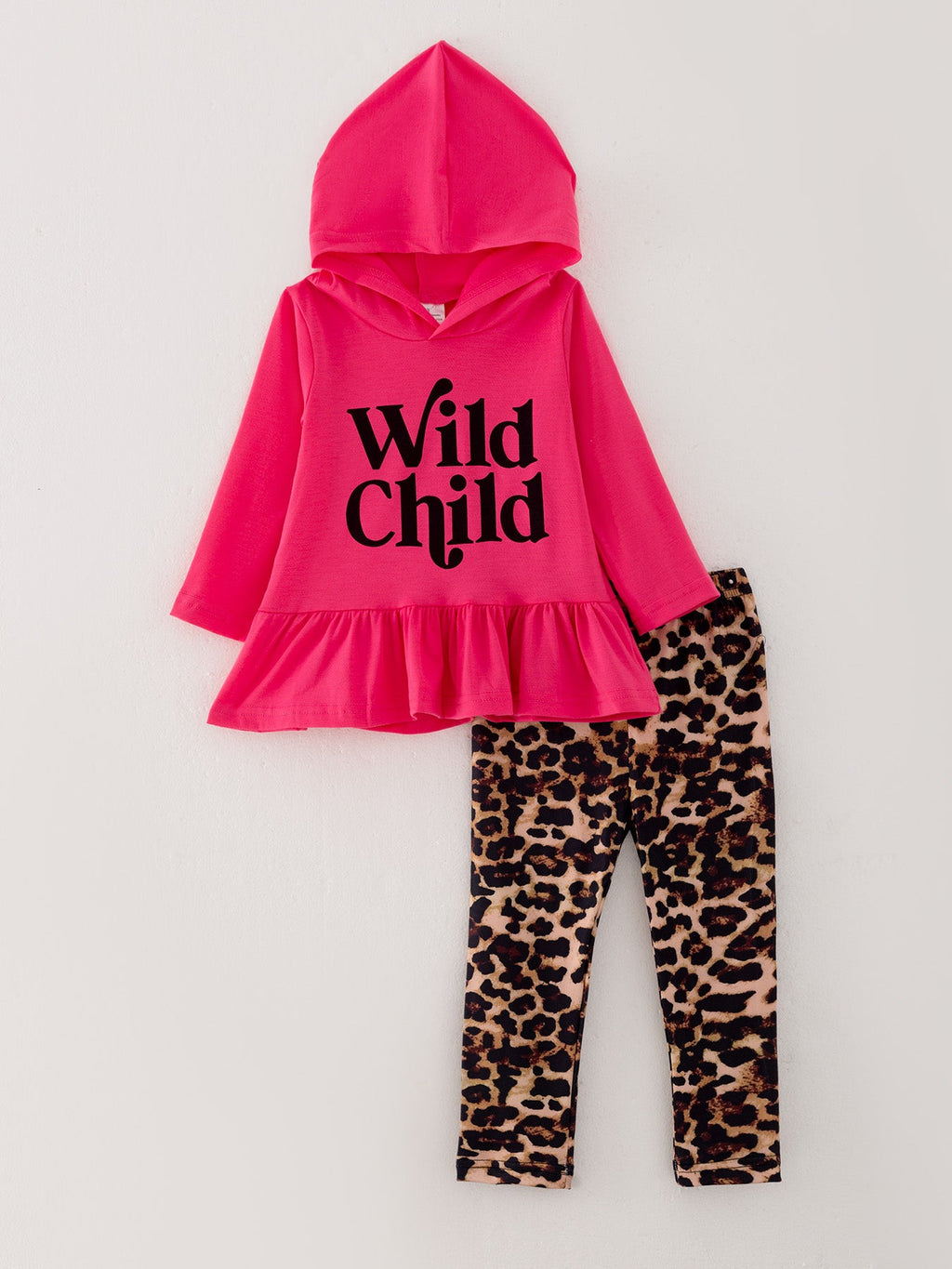 Girls Set Of 2 Pcs In One Package “Wild Child” Print Hooded Sweatshirt Set