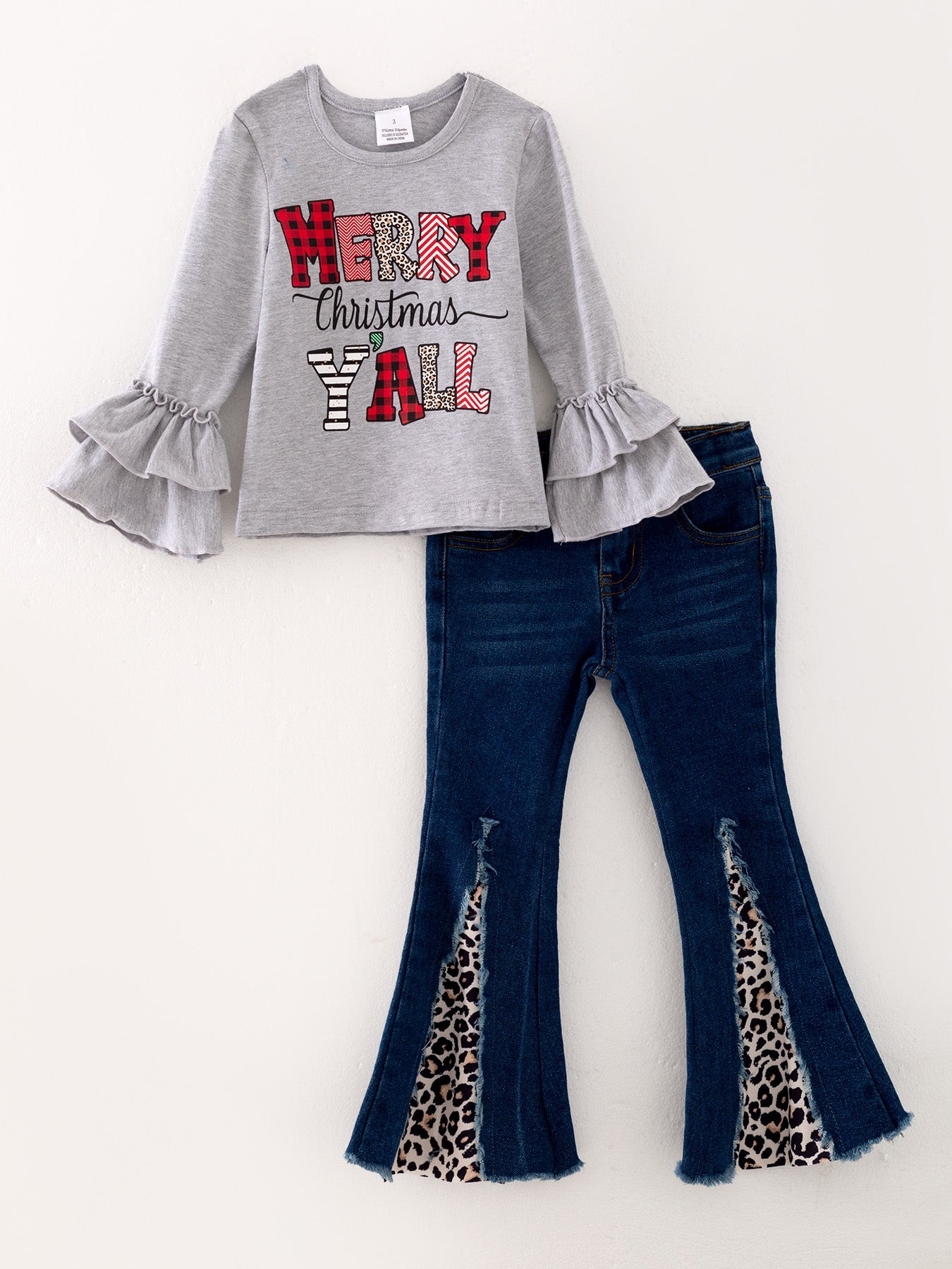 Girls Christmas Print Leopard Outfit Set