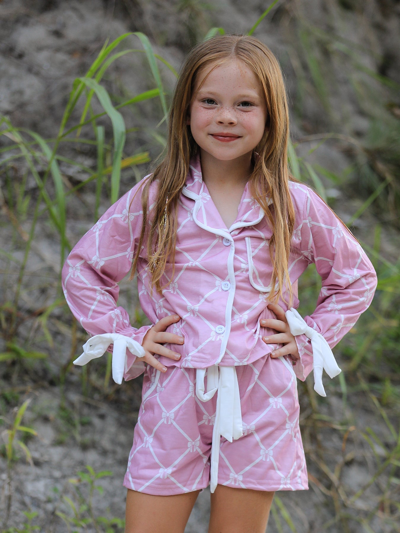 Autumn Check Bow Girls Lapel Pajamas